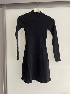 EUC American Apparel Black Ribbed Long-Sleeve Mock Neck Dress Size XS